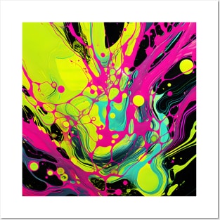 Neon Pink and Yellow Abstract Flow Posters and Art